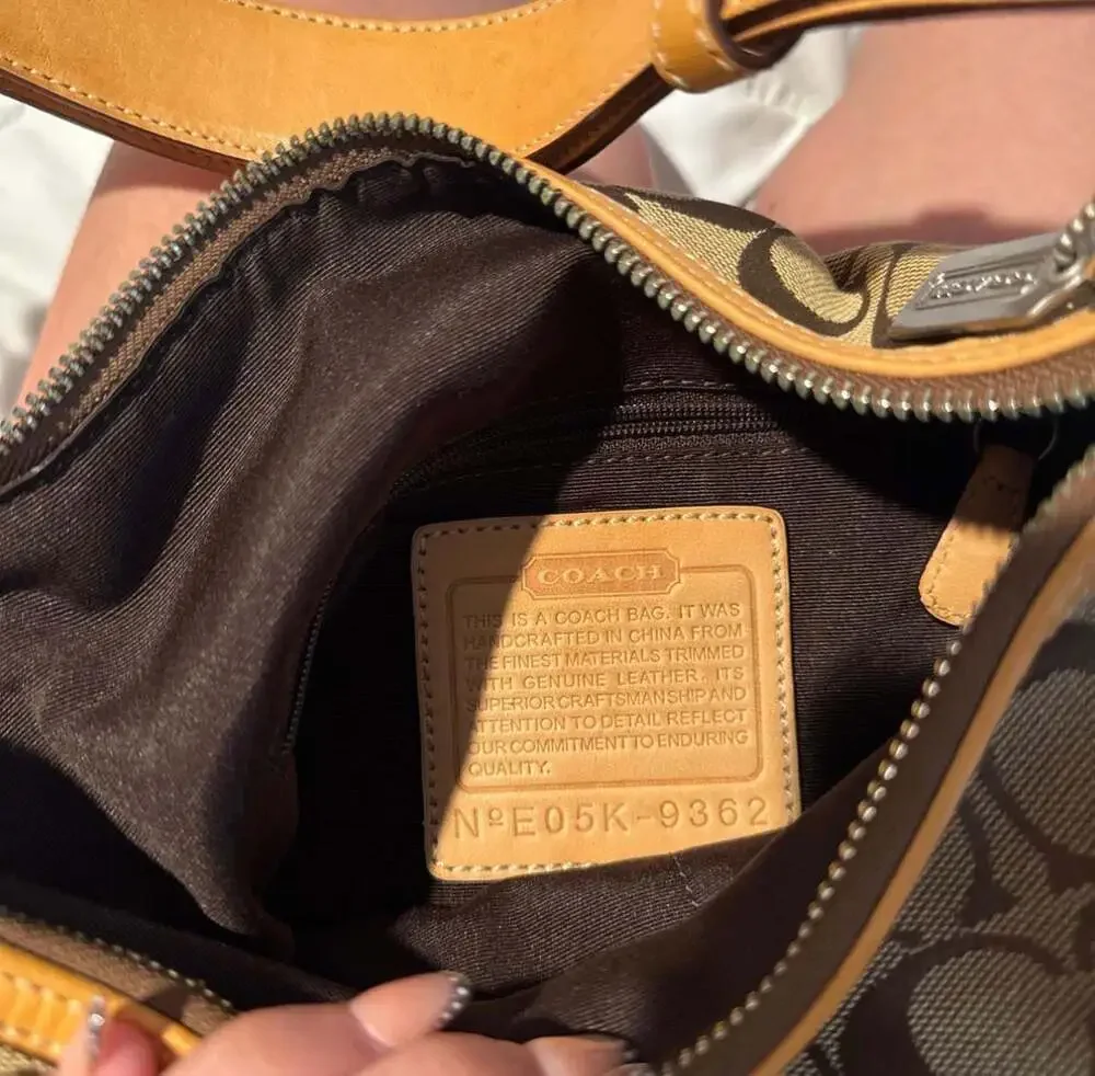 COACH Signature Jacquard and Leather Trim Shoulder Bag 9362